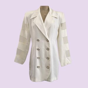 Vintage 90s All That Jazz Off White Sheer Cutout Double Breasted Blazer S